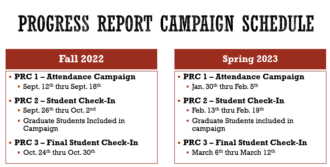 Progress Report Campaign Schedules for Fall and Spring